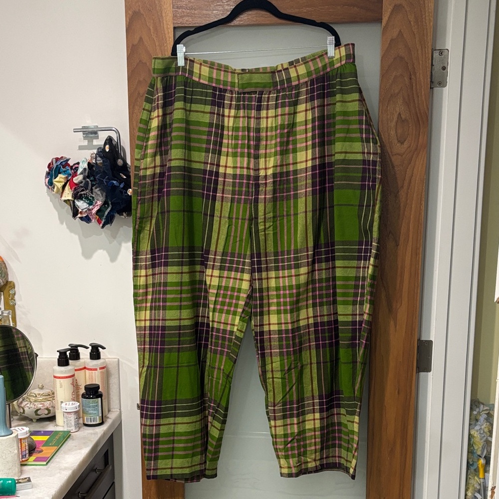 Lucy & Yak Green and Purple Plaid Wide Leg Pants